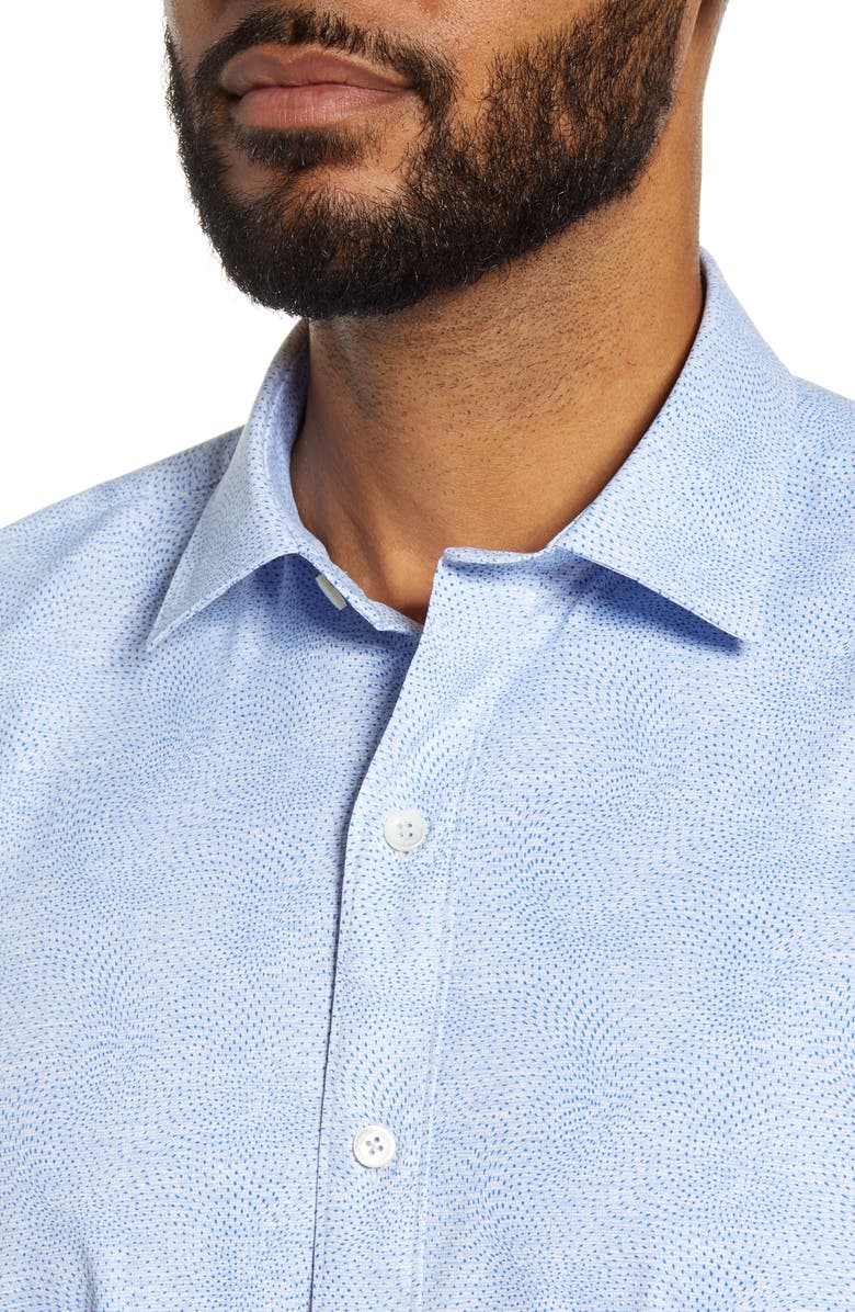 Bugatchi Shaped Fit Button-Up Performance Shirt, Alternate, color, Sky
