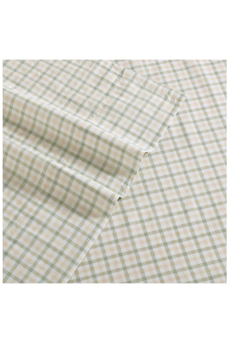 Calms Seas Gingham 200 Thread Count Cotton Percale Sheet Set, Alternate, color, BEIGE/ GREEN CHECK