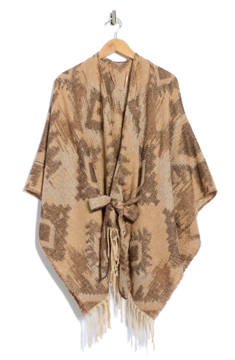 BCBG Belted Western Jacquard Topper, Alternate, color, Chocolate