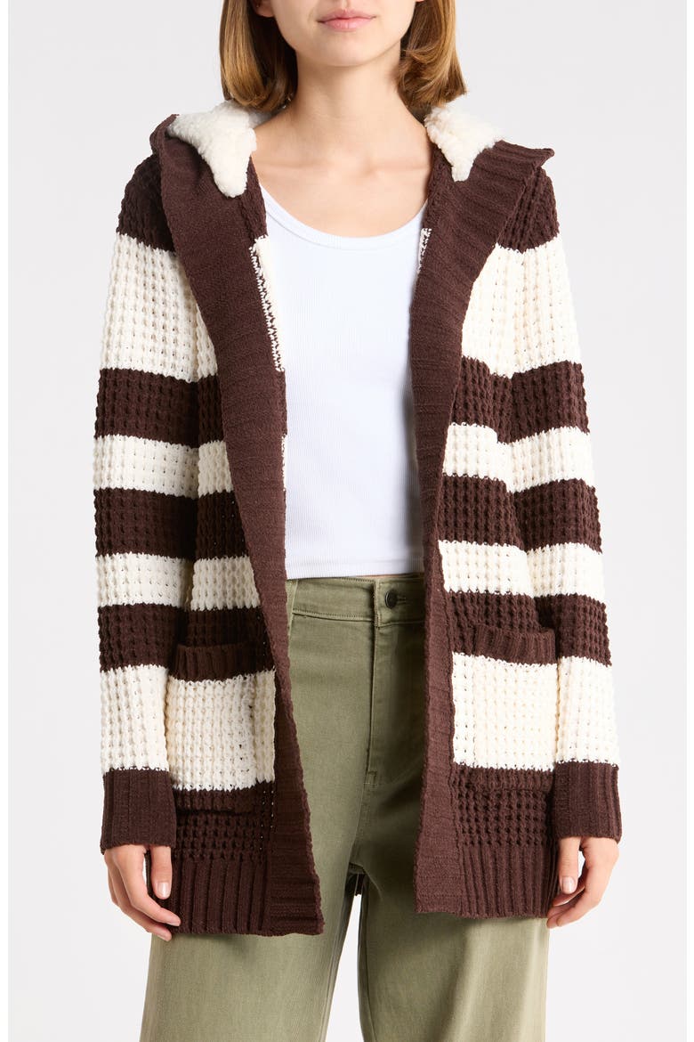 Hooded Cardigan, Main, color, BROWN COMBO