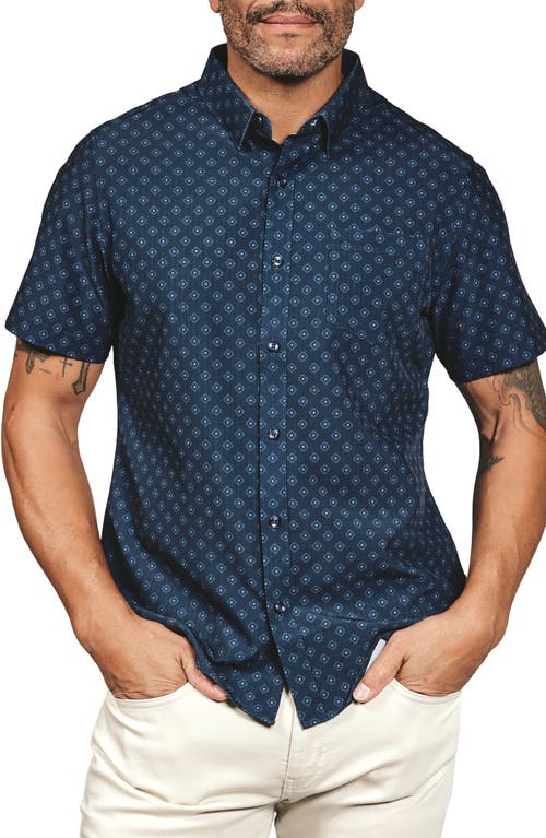 7 Diamonds Kanan Diamond Print Short Sleeve Stretch Seersucker Button-up Shirt In Navy