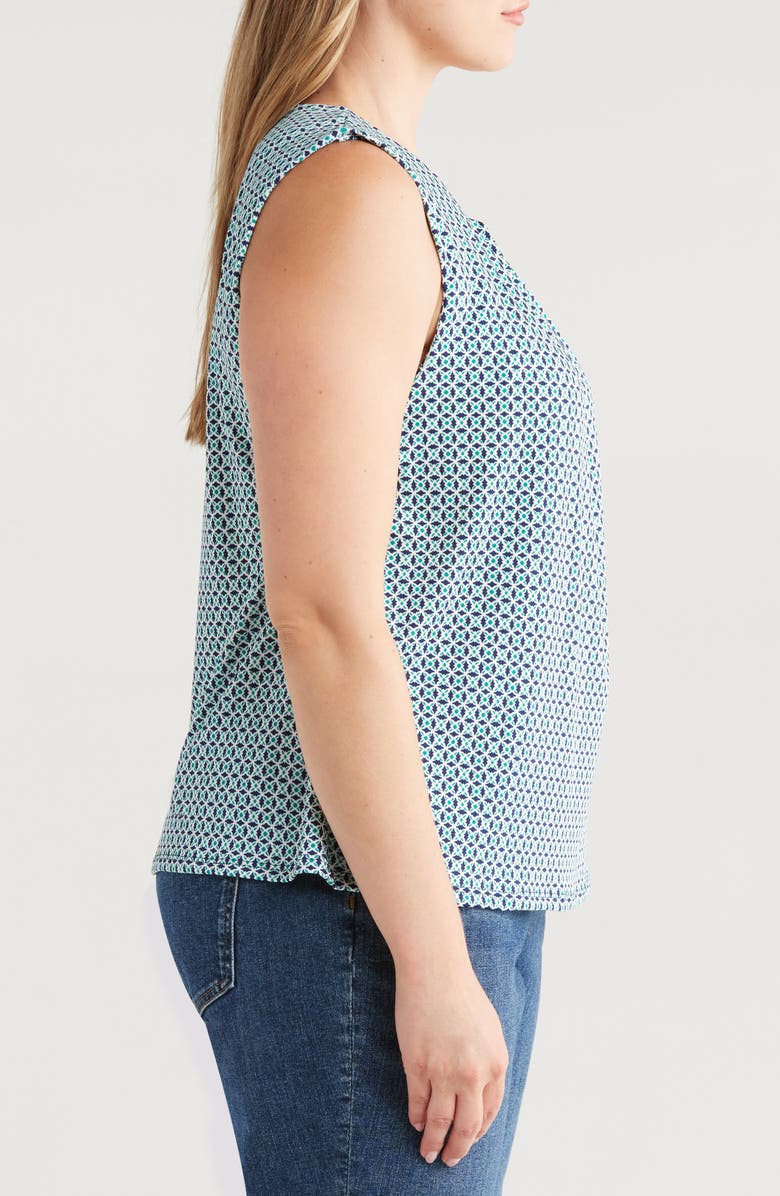 24seven Comfort Apparel Geo Print Pleated Sleeveless Jersey Shell, Alternate, color,