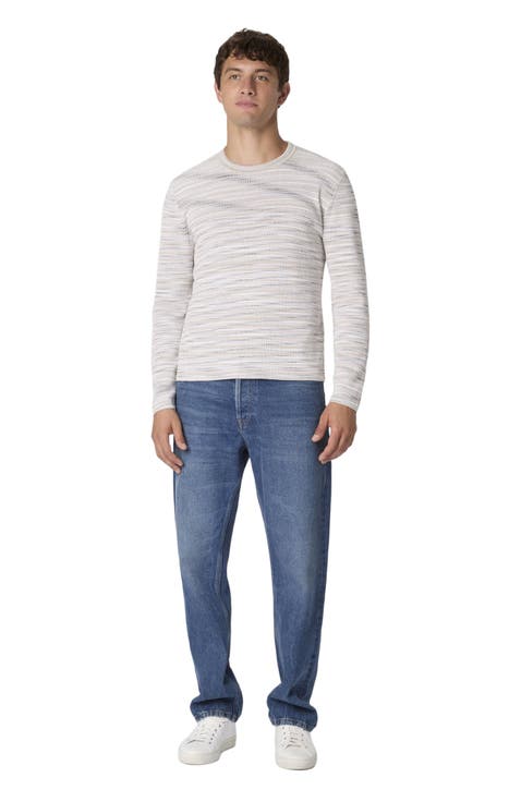 Ribbed Crew-neck Flamed Cotton Pullover