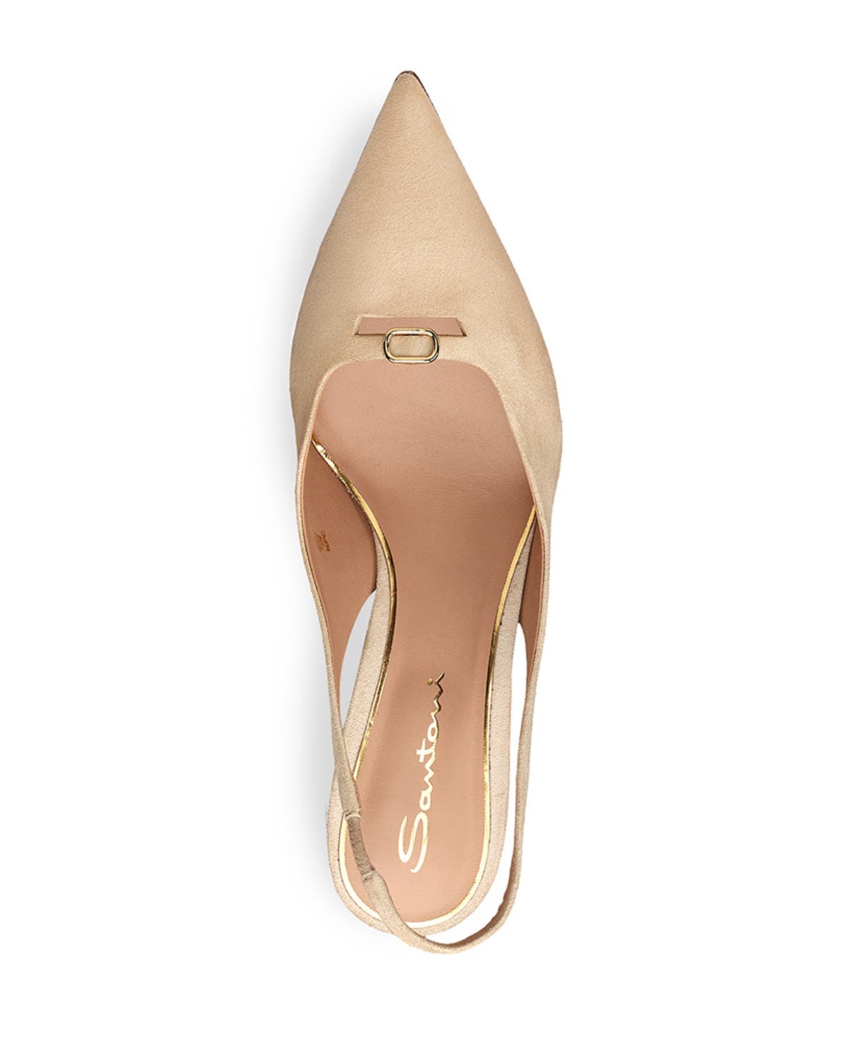 Santoni Women
s Suede Leather Mid-Heel Slingback, Alternate, color, Natural