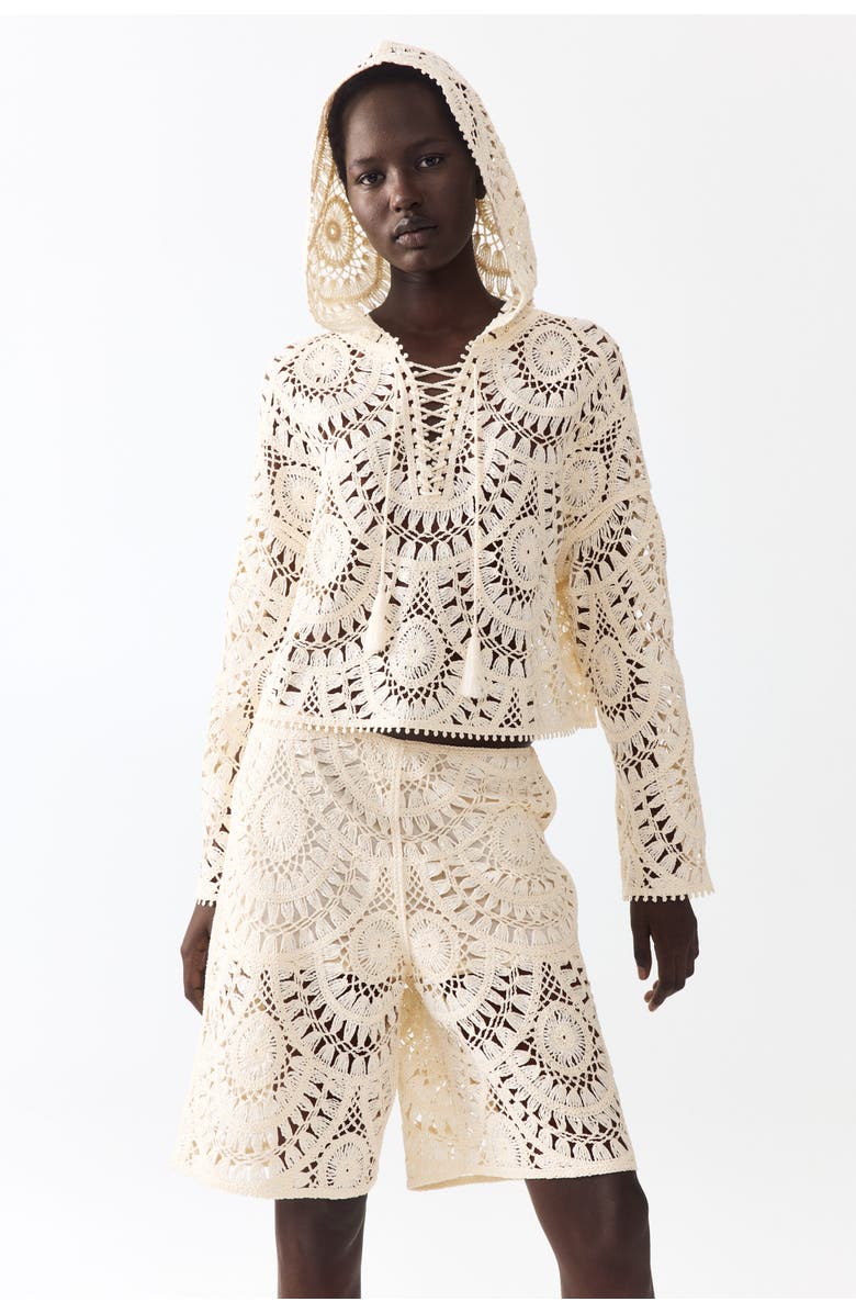 H&M Crochet-look bermuda shorts, Main, color, Cream