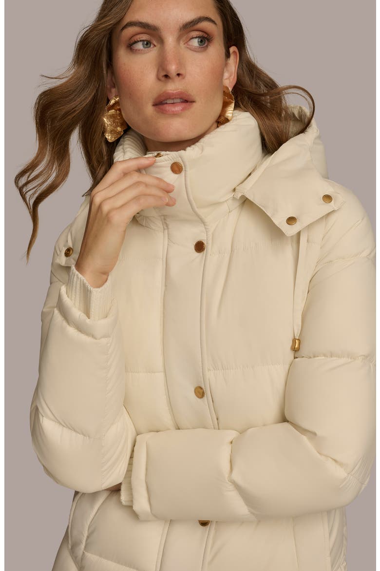 Hooded Ribbed Trim Puffer Jacket, Alternate, color, CREAM