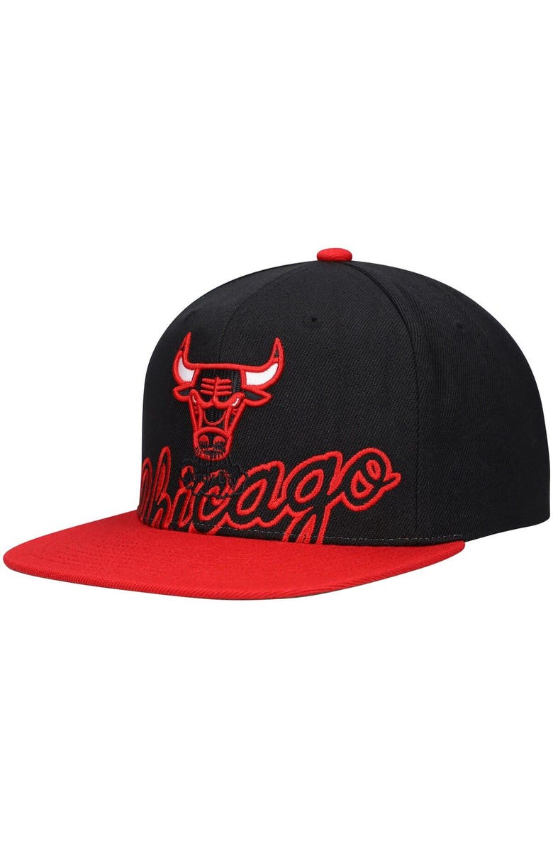 Mitchell & Ness Men's Mitchell & Ness Black/Red Chicago Bulls Hardwood Classics Low Big Face Snapback Hat, Main, color, 