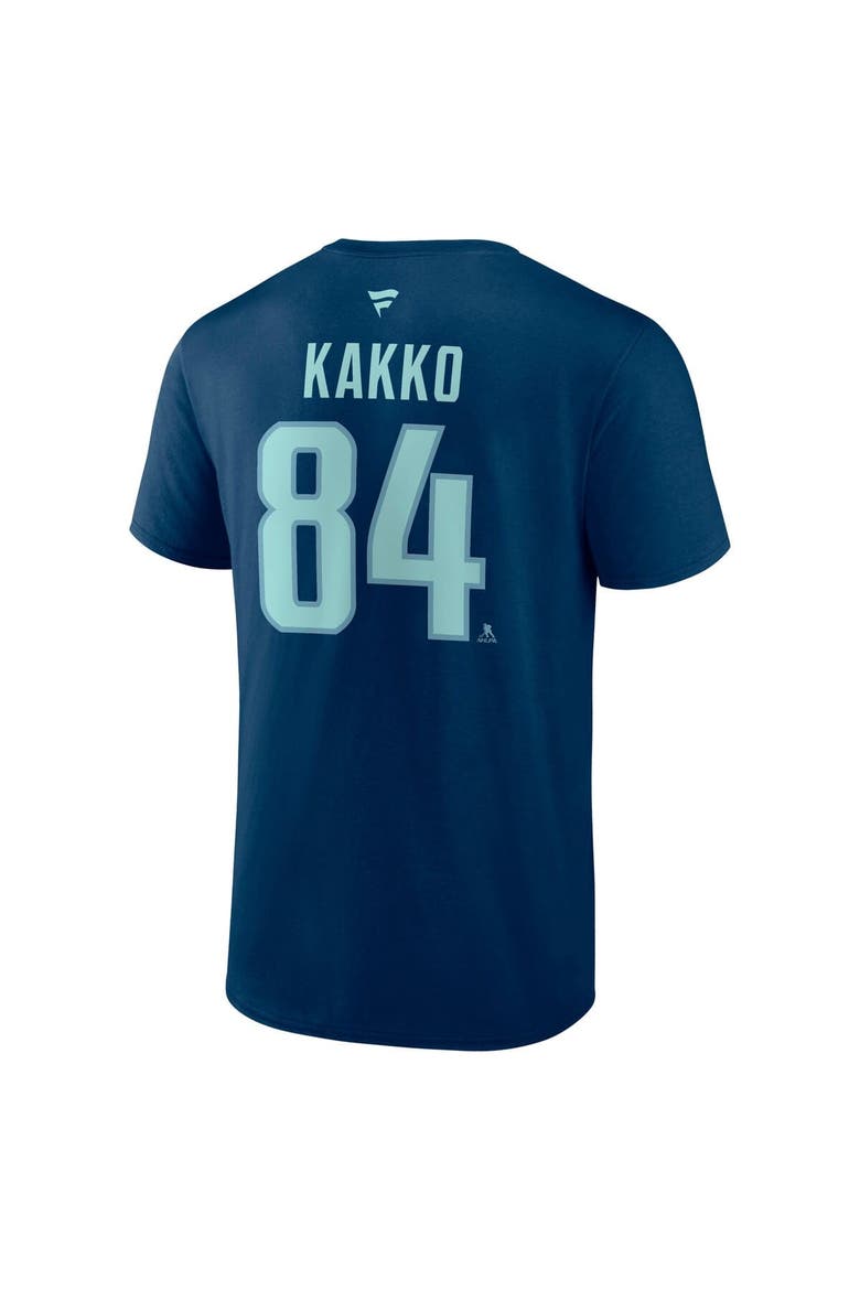 Men's Fanatics Kaapo Kakko Deep Sea Blue Seattle Kraken Authentic Stack Name & Number T-Shirt, Alternate, color, Navy