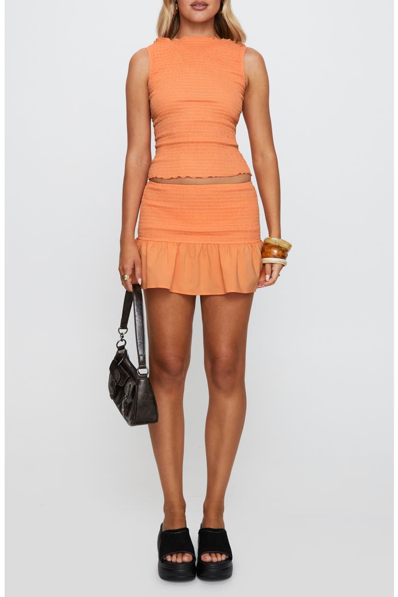 Rosamarie Shirred Ruffle Miniskirt, Main, color, ORANGE