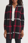 KASPER Plaid Longline Open Front Sweater Coat