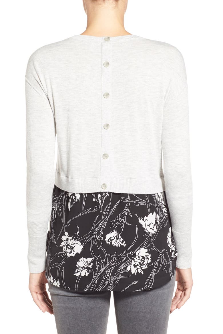 Woven Hem Layered Look Sweater, Alternate, color, GREY- IVORY FLORAL