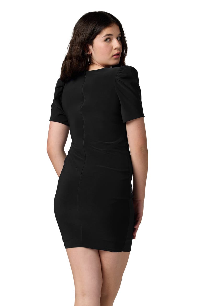 Fitted Puff Sleeve Dress in Longer Length, Alternate, color, Black