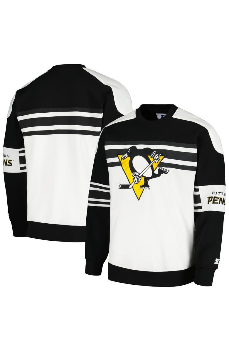 STARTER Men's Starter White Pittsburgh Penguins Defense Fleece Crewneck Pullover Sweatshirt, Main, color, White
