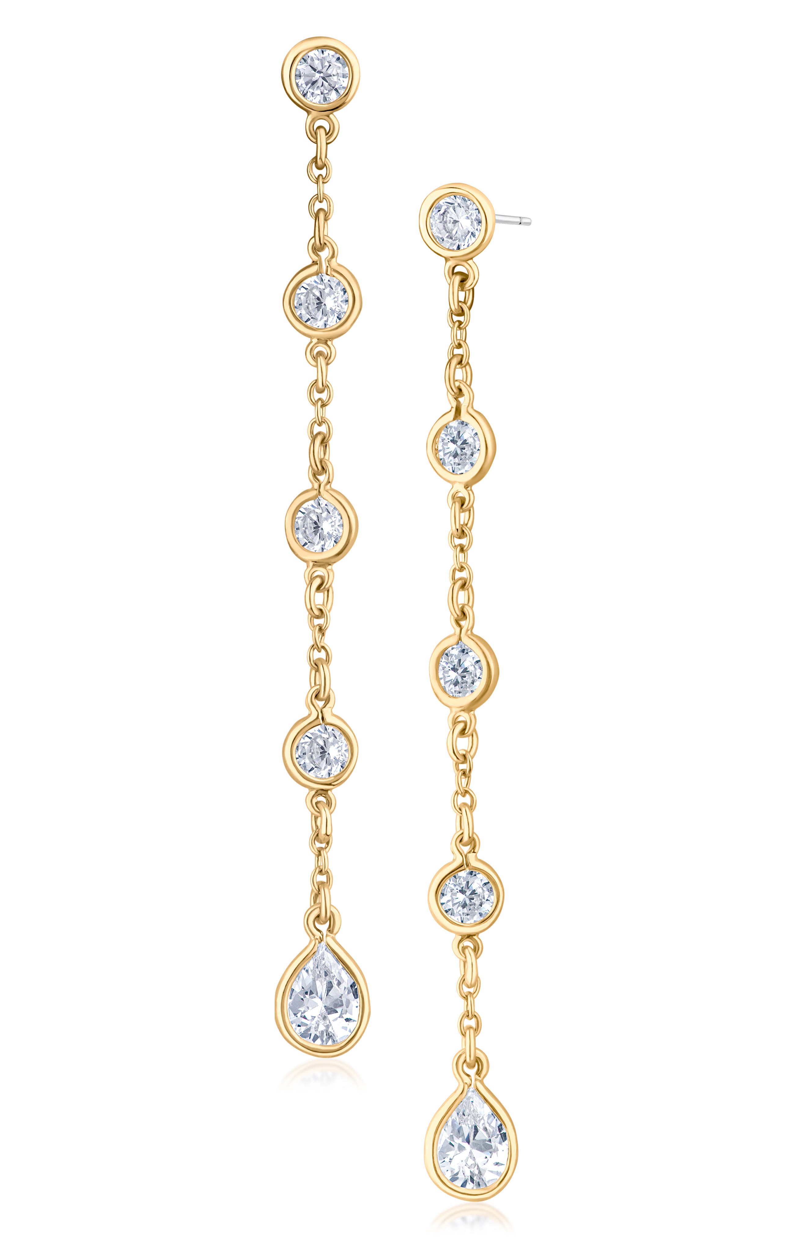 Round and Pear Cubic Zirconia Chain Drop Earrings
