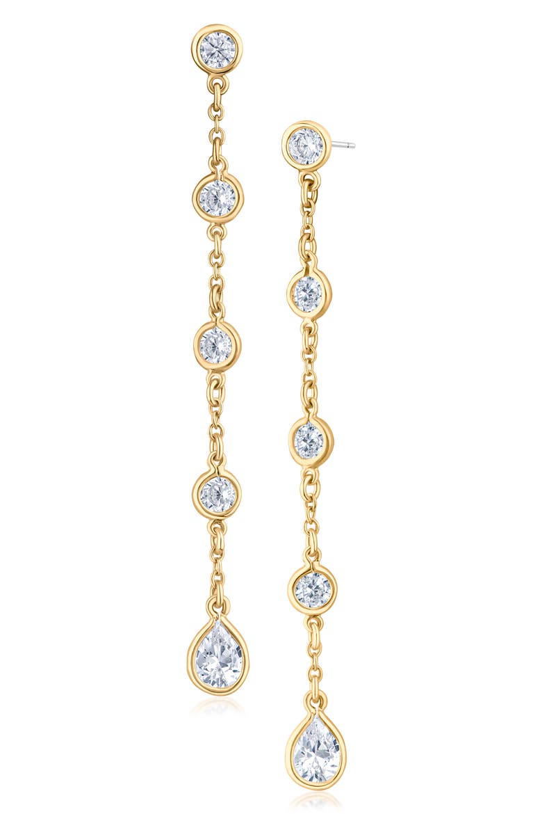 Round and Pear Cubic Zirconia Chain Drop Earrings, Main, color, GOLD