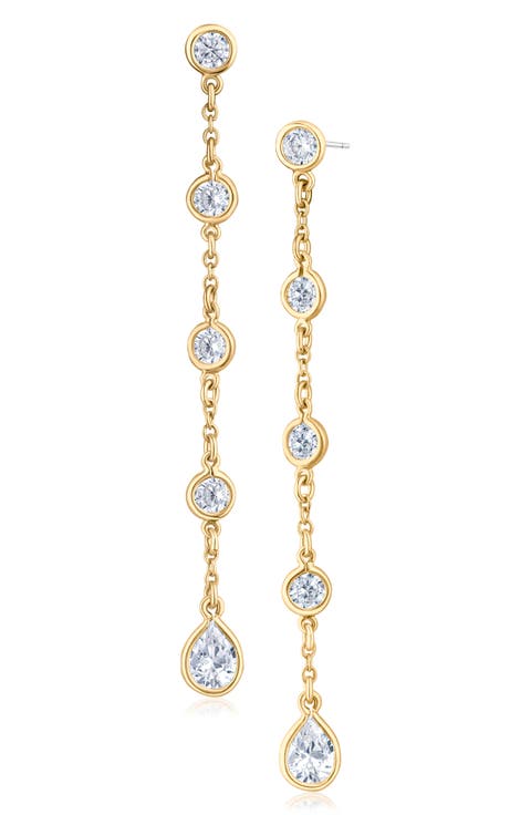 Round and Pear Cubic Zirconia Chain Drop Earrings