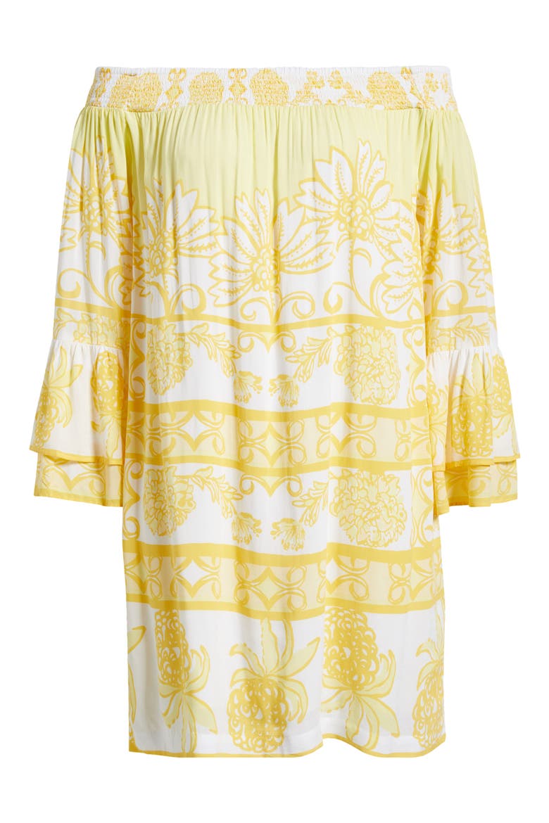 Kaori Off the Shoulder Long Sleeve Shift Dress, Alternate, color, GOLDEN GLOW JUICY STORY