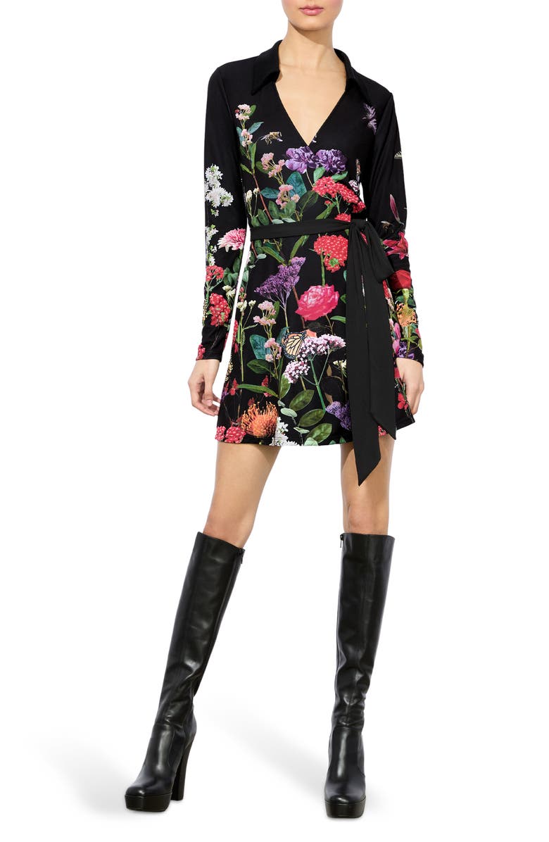 Millicent Print Long Sleeve Matte Jersey Wrap Minidress