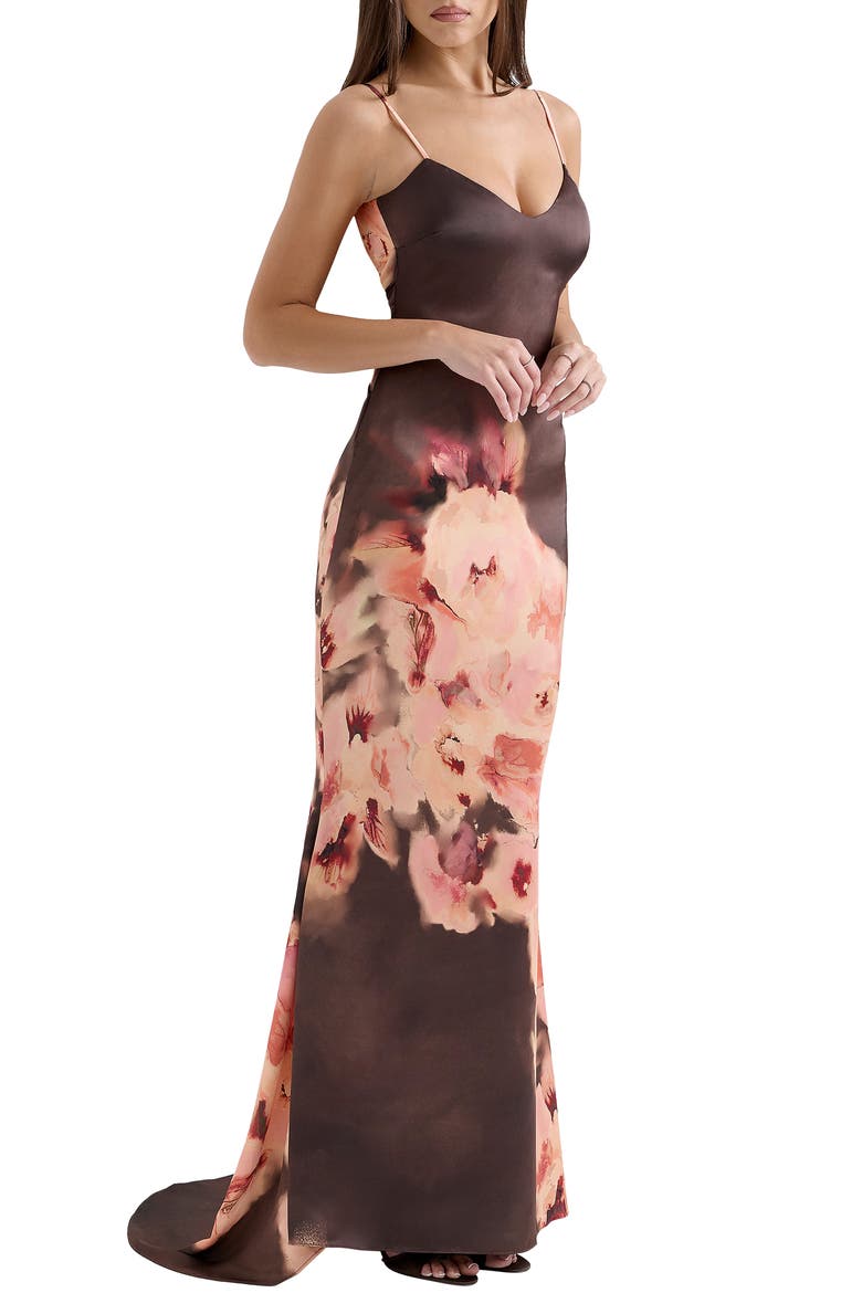 Mariamma Placement Print Satin Gown, Alternate, color, FLORAL PRINT