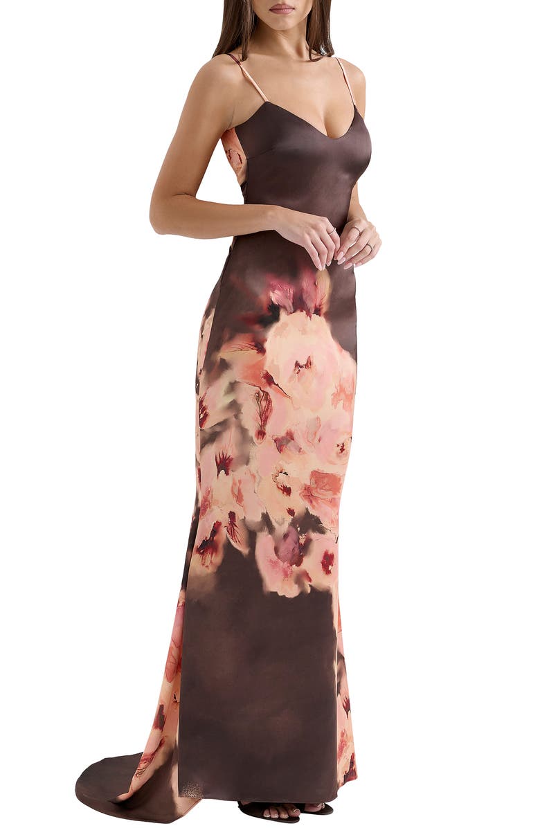 HOUSE OF CB Mariamma Placement Print Satin Gown, Alternate, color, Floral Print