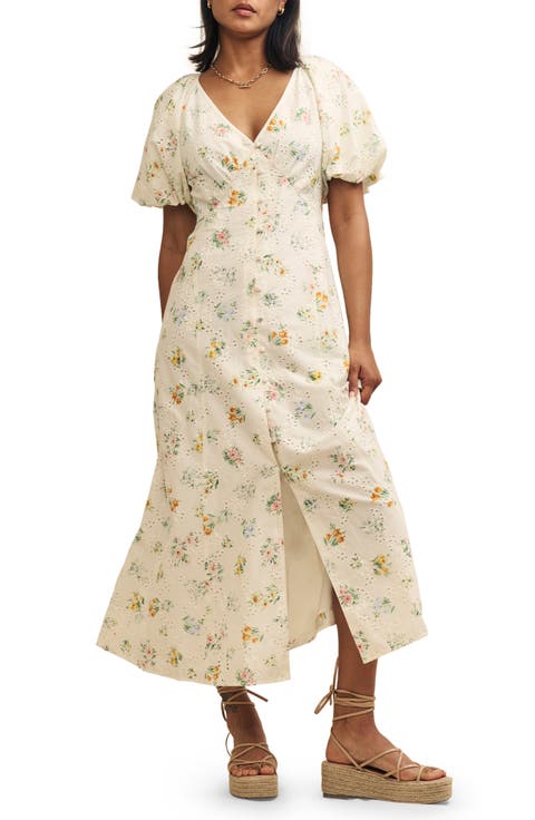Lenox Floral Print Eyelet Organic Cotton Maxi Dress