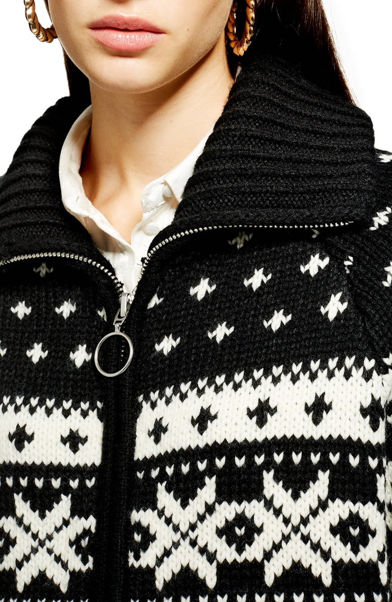 Topshop Fair Isle Cardigan, Alternate, color, 