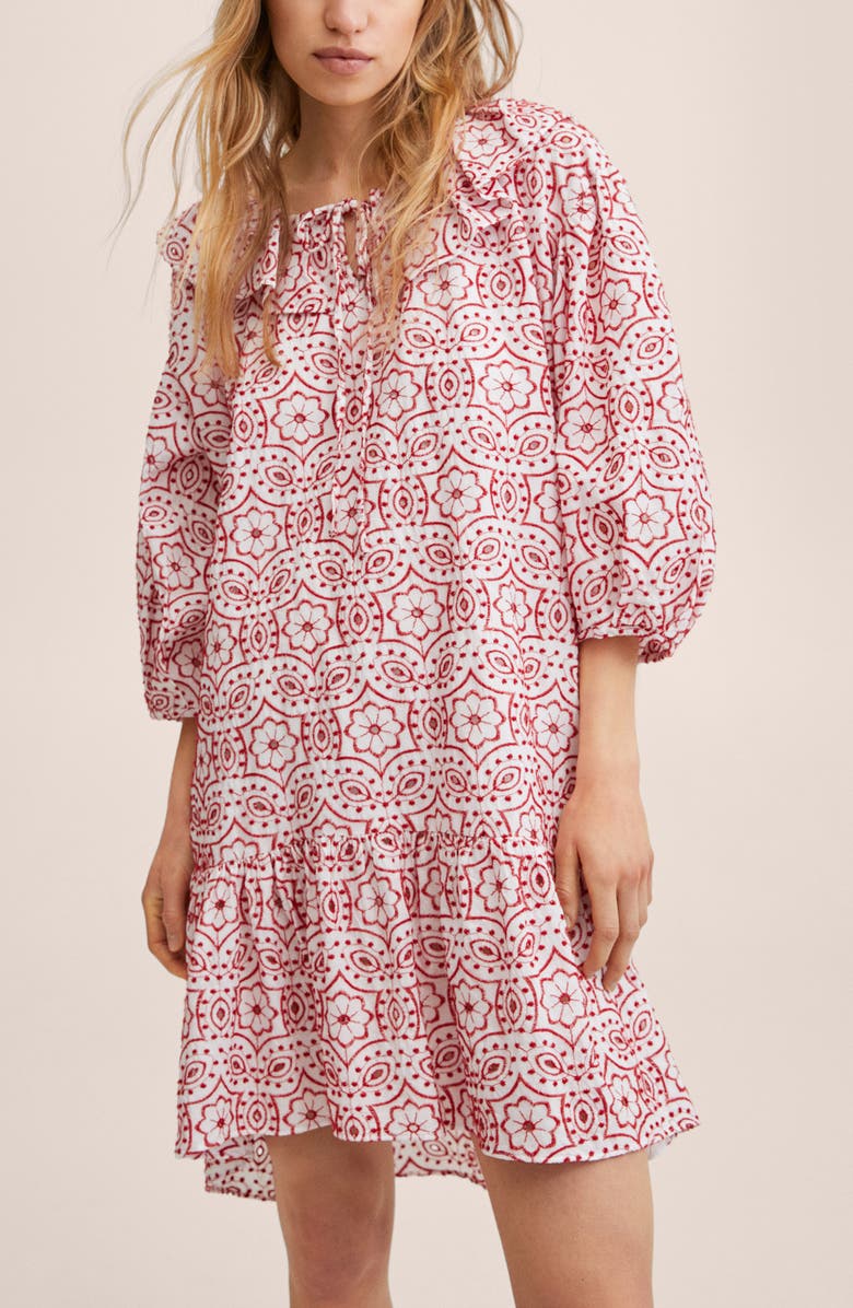 MANGO Embroidered Tiered Cotton Dress, Alternate, color,