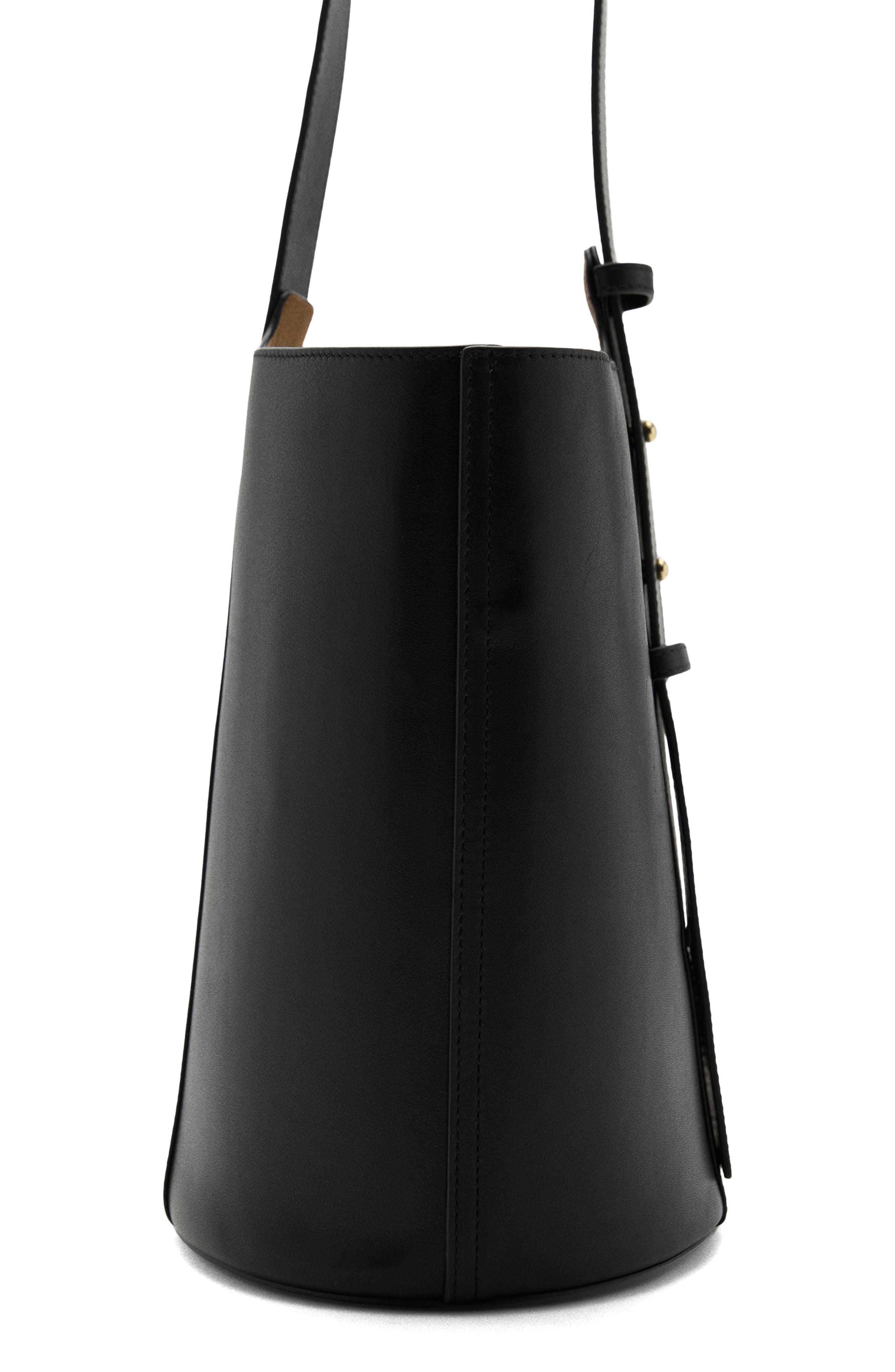 MANGO Leather Bucket Bag, Alternate, color, Black