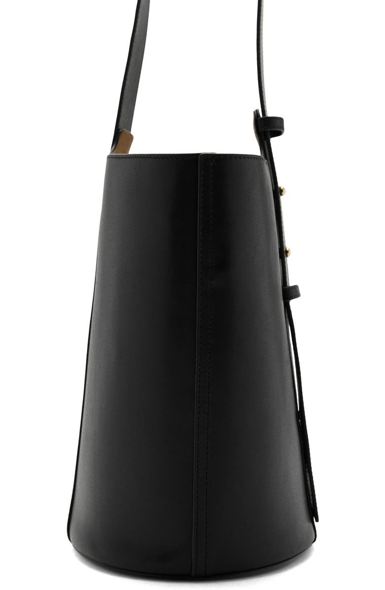MANGO Leather Bucket Bag, Alternate, color, Black