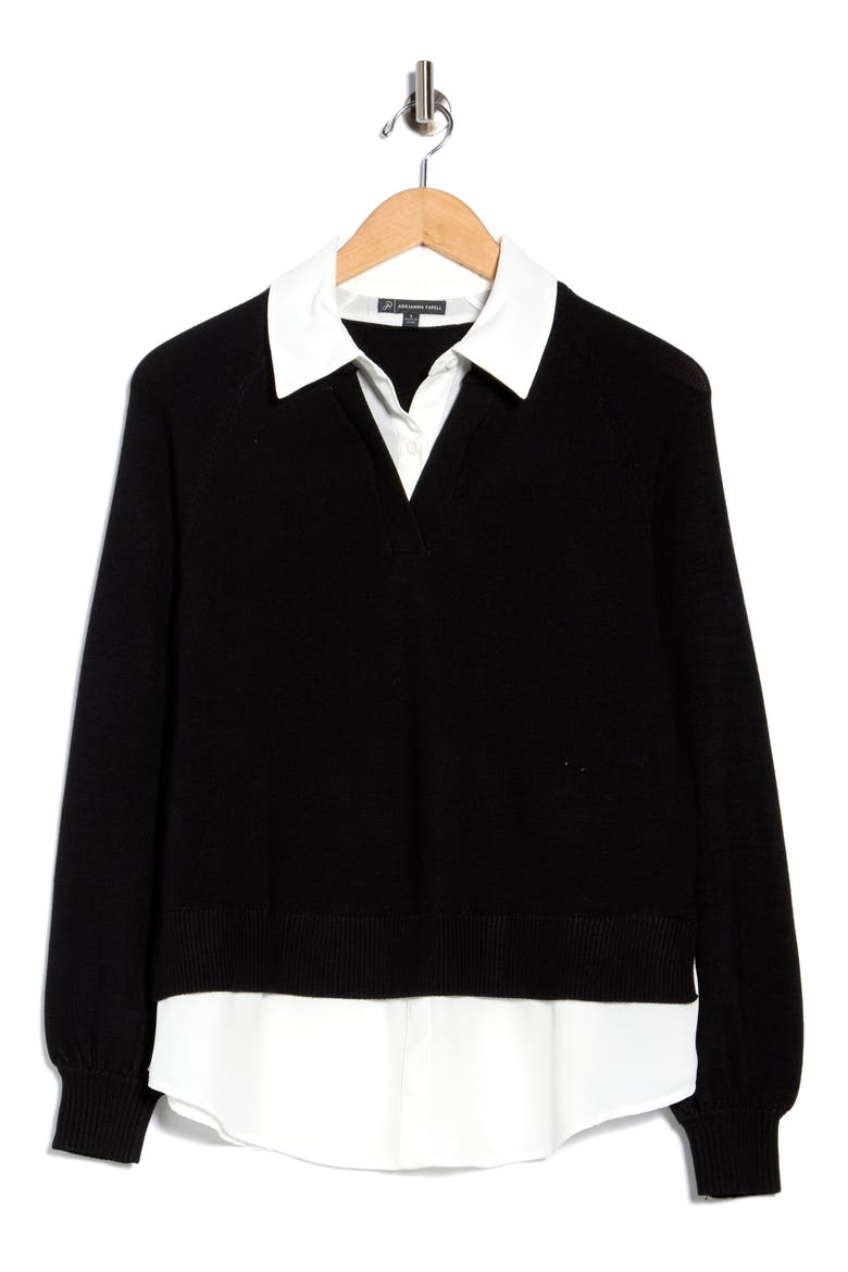 Mixed Media Sweater, Alternate, color, BLACK/ IVORY