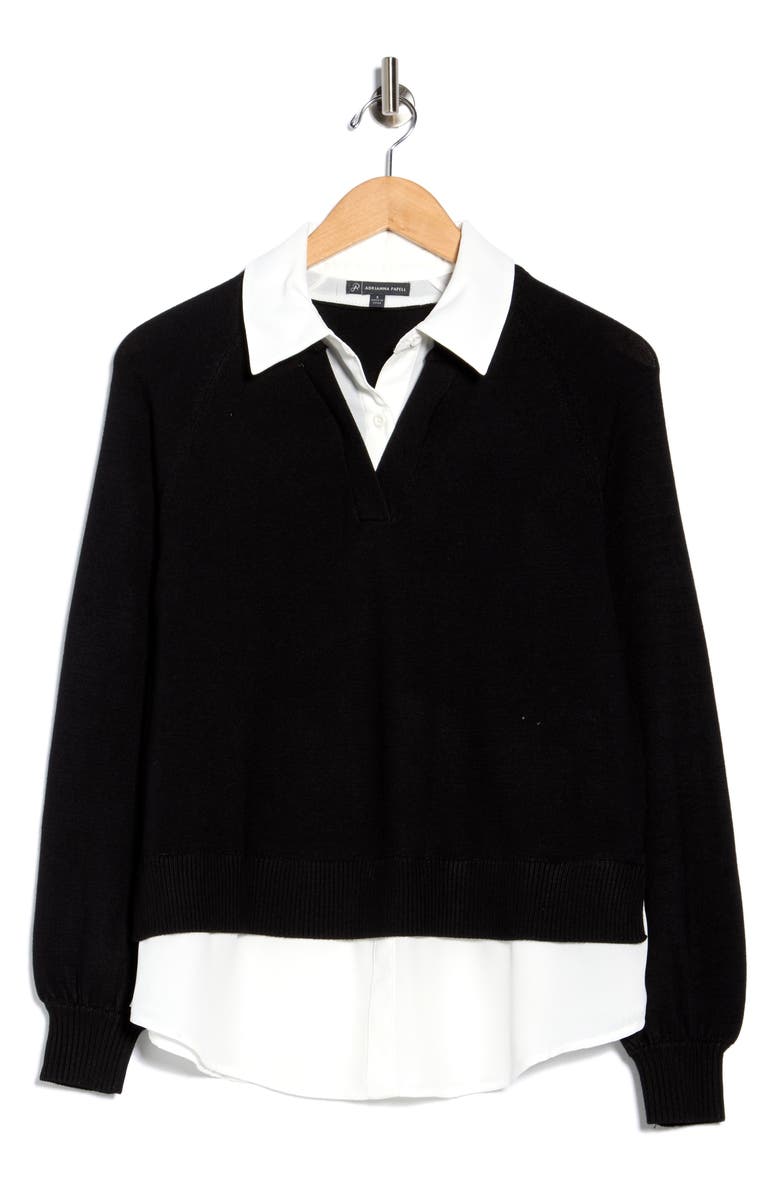 Adrianna Papell Mixed Media Sweater, Alternate, color, Black/ Ivory