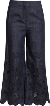 Veronica Beard Osborne Wide-Leg Eyelet Pants