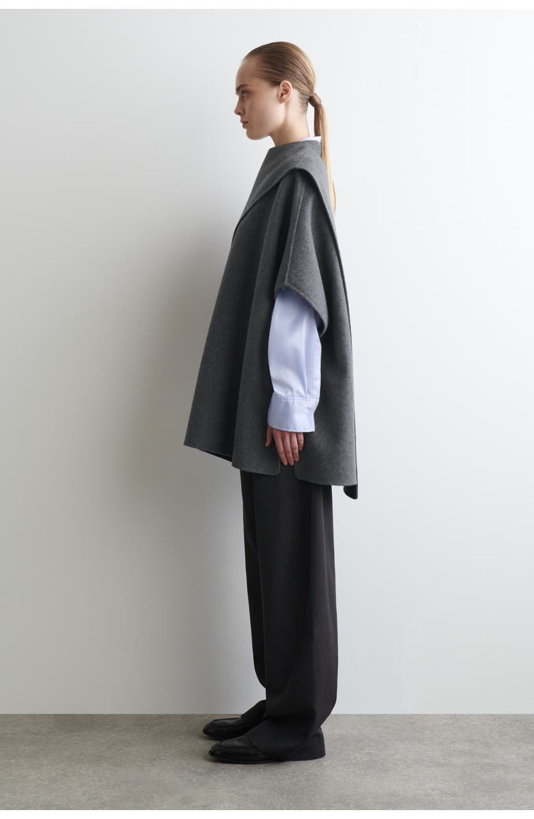 COS Double-faced Merino Wool Scarf Cape, Alternate, color, Gray