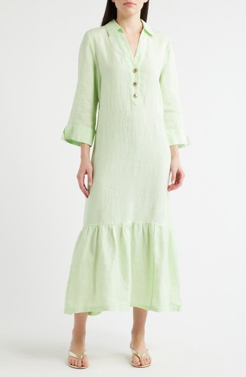 Alora Ruffle Hem Linen Maxi Dress