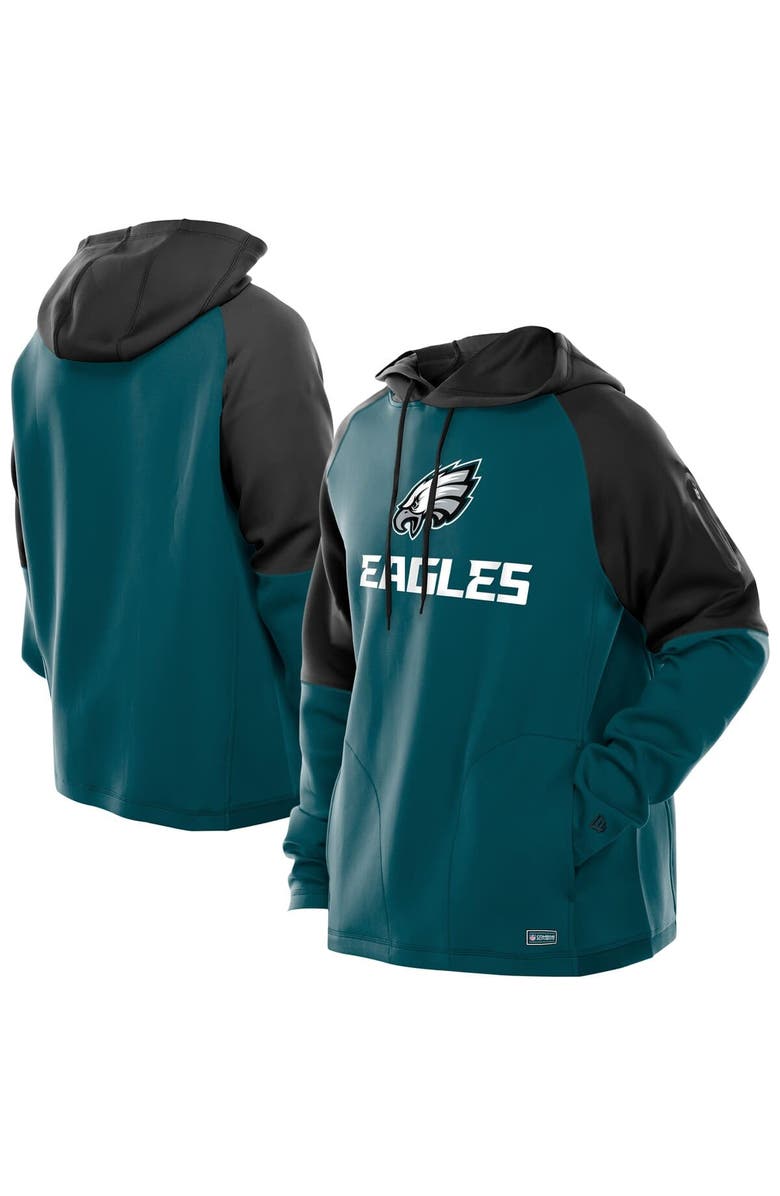 New Era Men's New Era  Midnight Green Philadelphia Eagles Combine Authentic Color Block Raglan Pullover Hoodie, Main, color, 