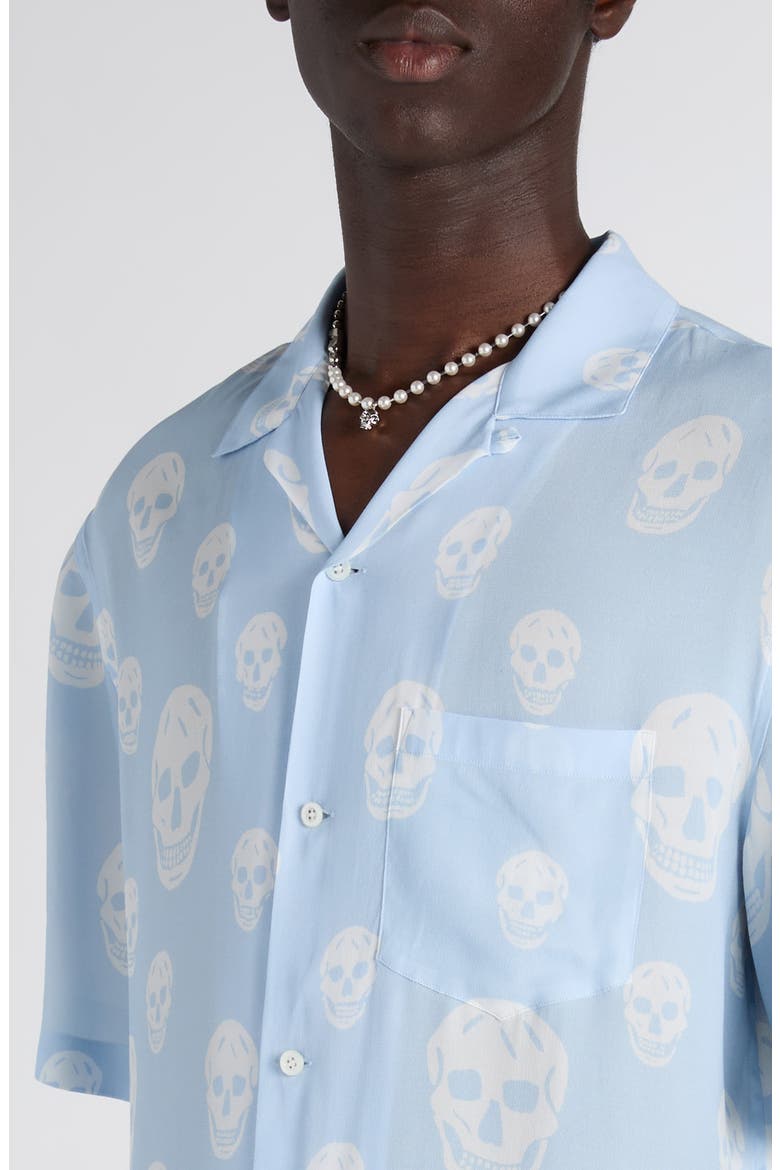 Skull Print Camp Shirt, Alternate, color, ICE BLUE