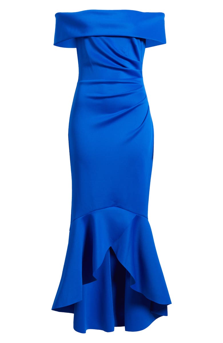 Eliza J Off the Shoulder High-Low Gown, Alternate, color, Cobalt