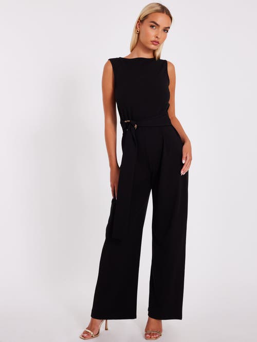 Quiz Scuba Crepe Jumpsuit With Gold Buckle In Black
