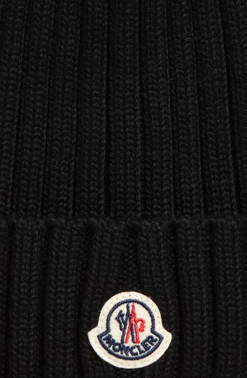 【関税＆送料込み】Moncler Black Virgin Wool Beanie Moncler ribbed-knit Virgin Wool Beanie | Black | FARFETCH
