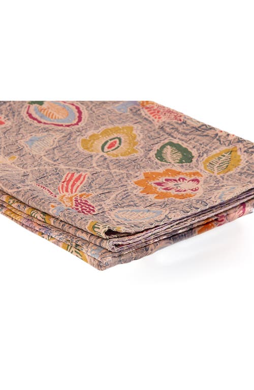Taj Hotel Vintage Cotton Kantha Throw Blanket In Grey Floral