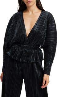 Good American Plissé Deep V-Neck Dolman Sleeve Top