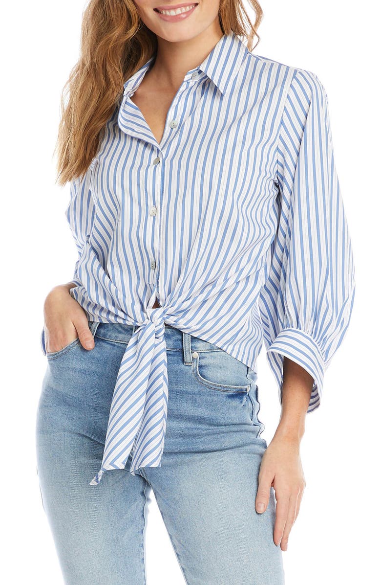 Karen Kane Tie Front Stripe Button-Up Shirt, Main, color, 