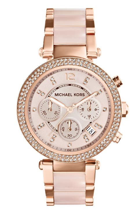 Michael Kors 'Parker' Blush Acetate Link Chronograph Watch, 39mm