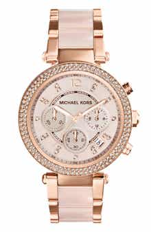 MICHAEL Michael Kors Michael Kors 'Parker' Blush Acetate Link Chronograph Watch, 39mm
