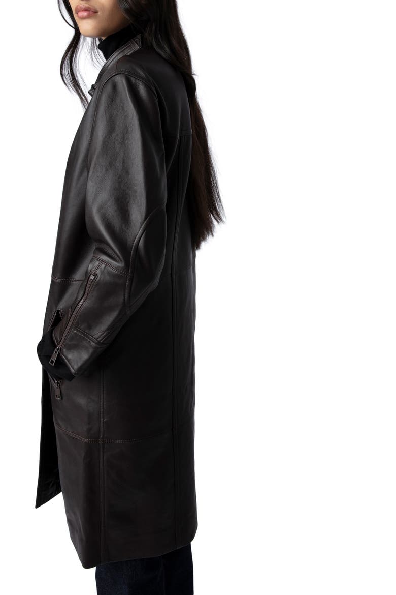 Mira Leather Coat, Alternate, color, CHOCOLATE