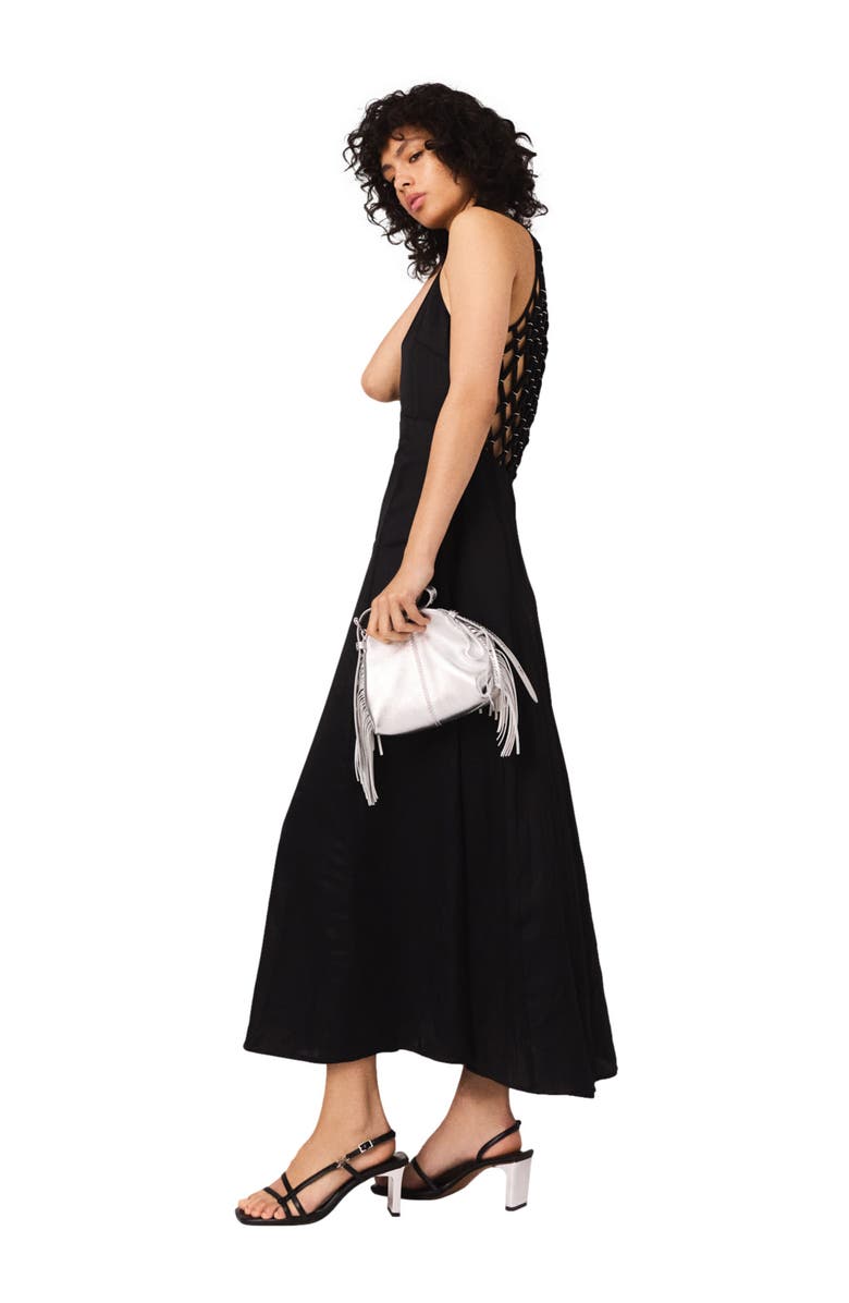 maje Flowy maxi dress with braided back, Alternate, color, Black
