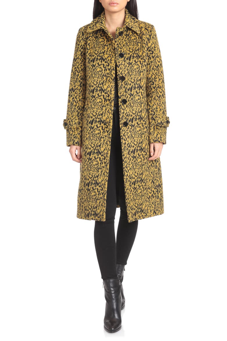Leopard Print Long Coat, Main, color, YELLOW/ BLACK