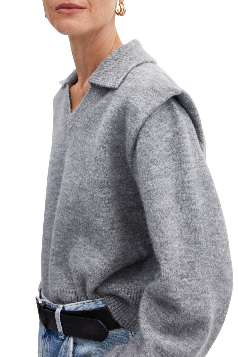 Padded Shoulder Polo Sweater, Alternate, color, GREY