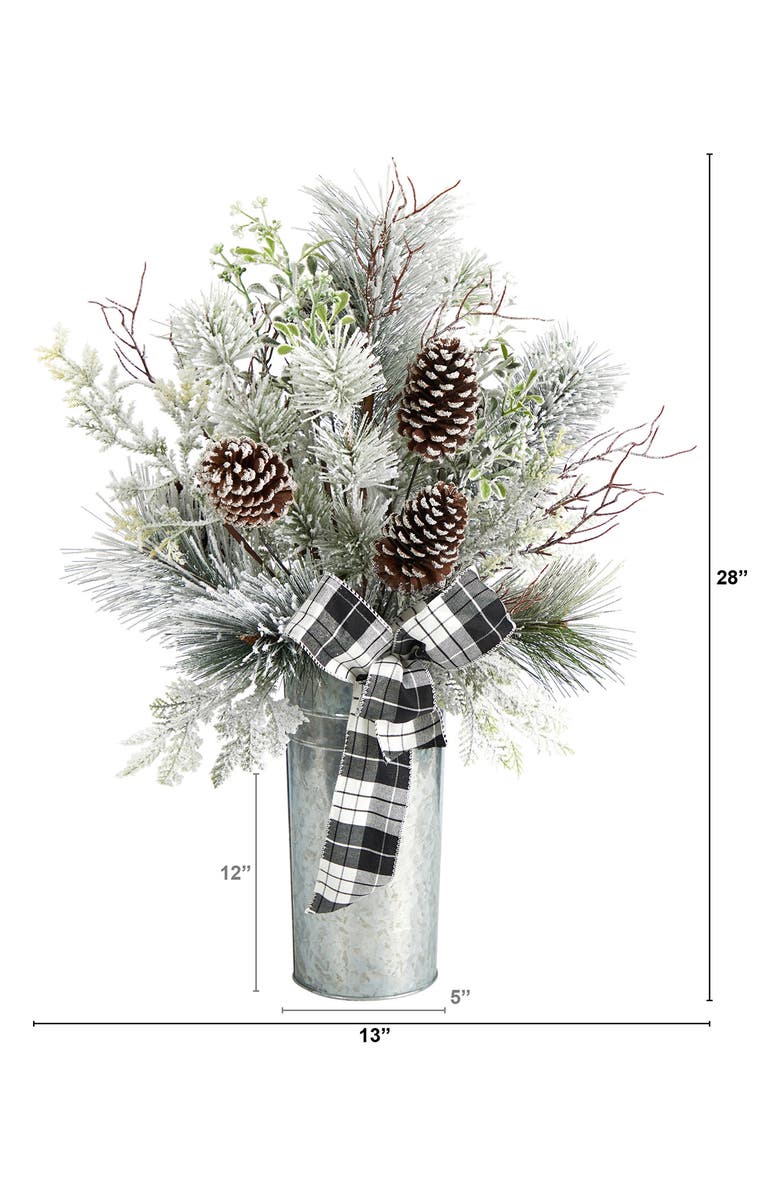 NEARLY NATURAL 28" Holiday Flocked Artificial Greenery & Pine Cone Arrangement, Alternate, color, 