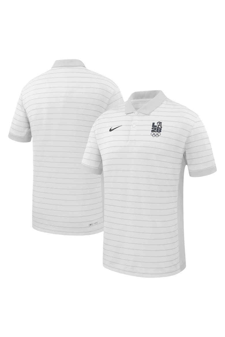 Men's Nike White LA28 Summer Olympics Performance Victory Stripe Polo, Main, color, White